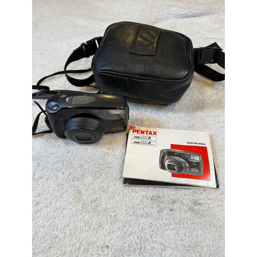 Pentax Zoom 105-R 35mm Film Camera with 38-105mm Lens Case and Manual Vintage
